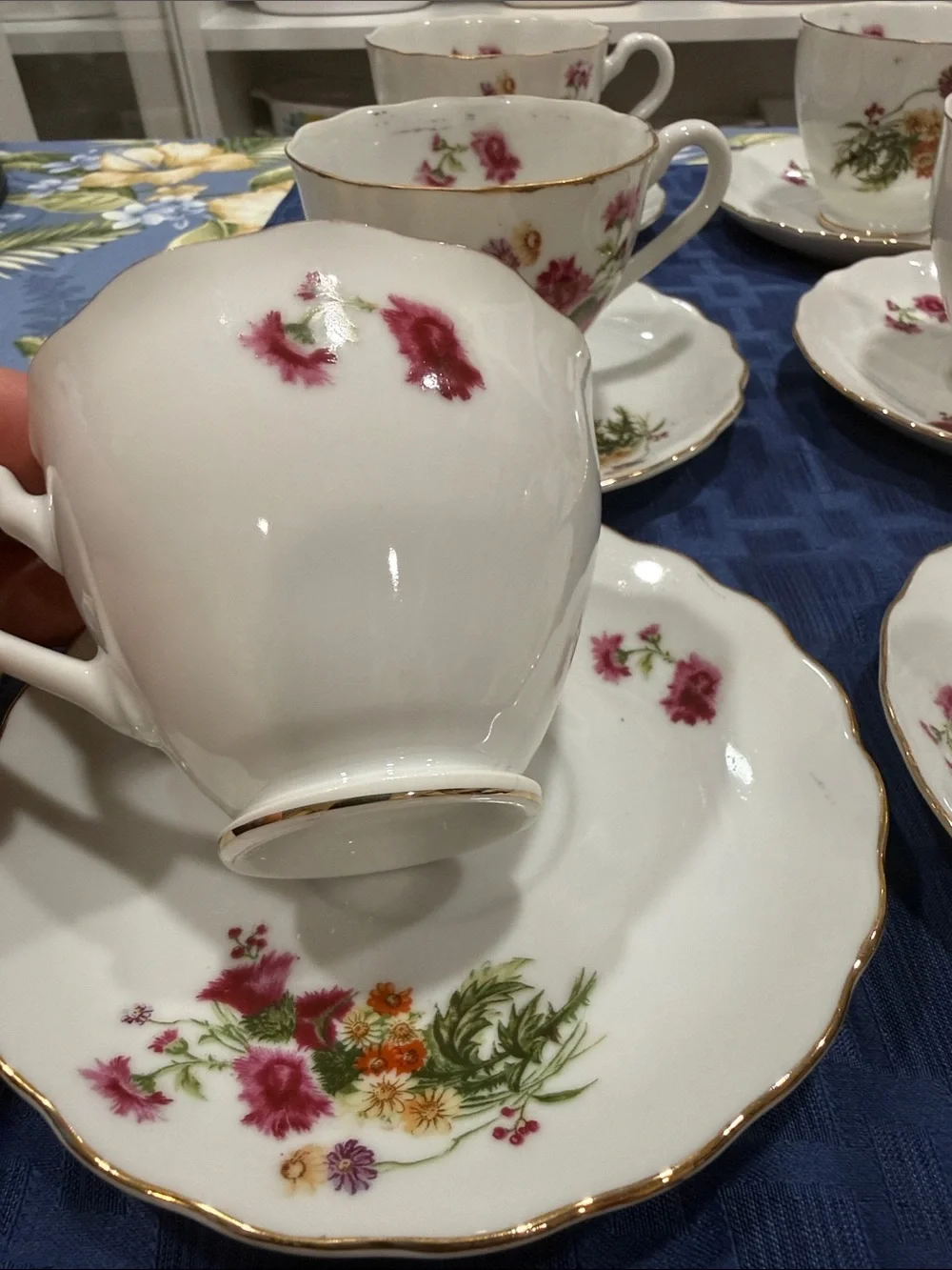 Fine Porcelain Floral Tea Cup and Saucer Set - White with Pink Floral Accents